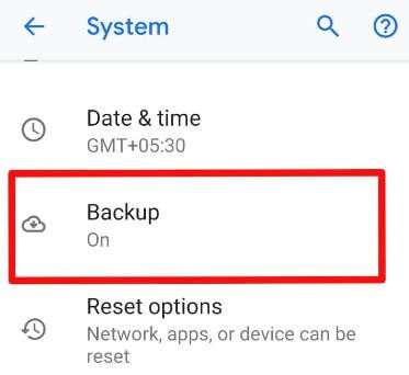 Dados de backup do Android 9 Pie