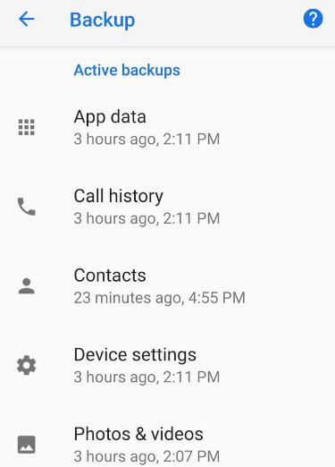 Backups e restauração do Android no Pie