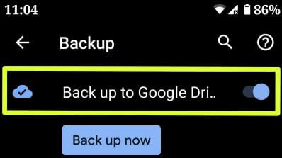 Ativado o backup para o Google Drive no Android Pie