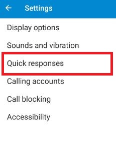 Configurações de respostas rápidas nas configurações do telefone