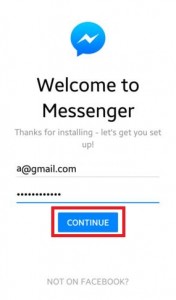 Faça login no aplicativo Facebook Messenger para Android