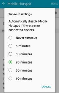 Como alterar as configurações de tempo limite do ponto de acesso móvel android