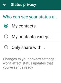 alterar o status do WhatsApp configurações de privacidade android