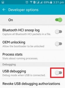 Desative a depuração USB no pirulito Android