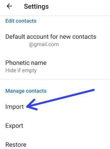 Importar contatos do arquivo vcf para o dispositivo Android