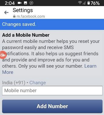 Adicione um novo número de celular no aplicativo Facebook Messenger