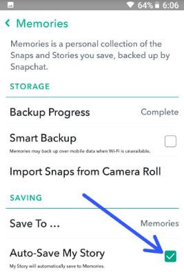 Como salvar automaticamente histórias do Snapchat no telefone Android