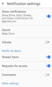 alterar as configurações de notificação do Google Drive android