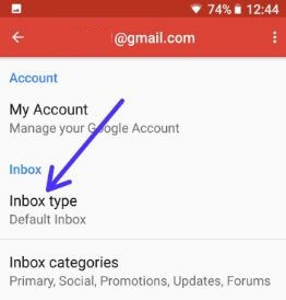 Alterar tipo de caixa de entrada no Gmail para Android