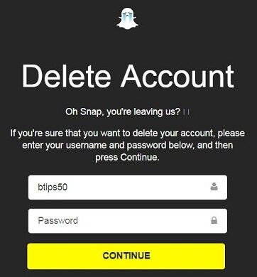 Como deletar conta Snapchat no dispositivo Android