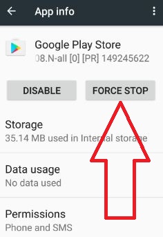 Forçar o fechamento da Google Play Store para corrigir o código de erro 924