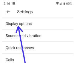 Configurações de exibição no telefone Android