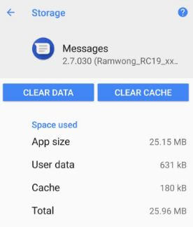 Limpe o cache e os dados no aplicativo de mensagens do Pixel 2