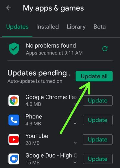 Verifique se há atualizações do app no ​​Pixel 4 XL